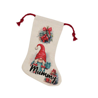 Purely Home Christmas Gonk Family StockingNovelty Xmas Gift For Mummy/gonk Decor Linen-Style With Red Drawstring Ties from B&Q