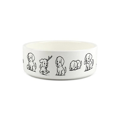 Purely Home Cartoon Doodle Dogs Small Ceramic Pet Bowl - White Food/Water Dish For Dogs - Multi - Image 3