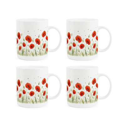 Purely Home Summer Poppies Bone China MugsSet Of 4 from B&Q
