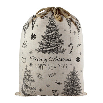 Purely Home Christmas Trees Santa SackLarge Linen-Style Present Bag For Xmas Gifts With Drawstring Ties from B&Q
