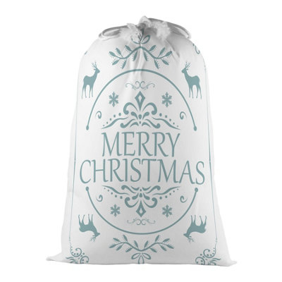 Purely Home Merry Christmas Present BagNovelty Xmas Santa Sack White/icy Blue With Drawstring Ties from B&Q