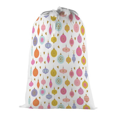 Purely Home Christmas Baubles & Ornaments Present BagNovelty Xmas Santa Sack White/multi With Drawstring Ties from B&Q