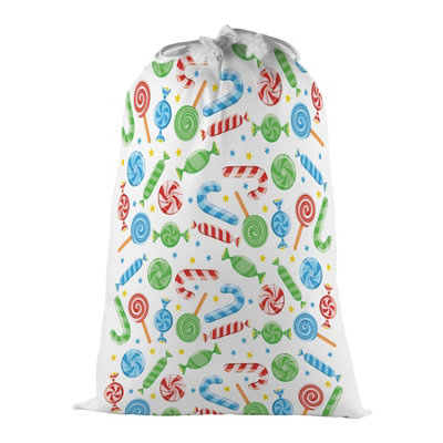 Purely Home Christmas Candies Present BagNovelty Xmas Santa Sack White/multi With Drawstring Ties from B&Q