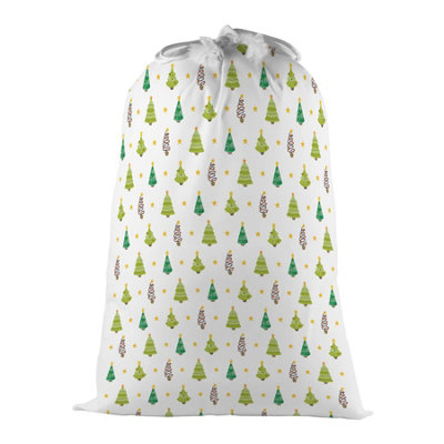 Purely Home Christmas Trees Present BagNovelty Xmas Santa Sack White/multi With Drawstring Ties from B&Q