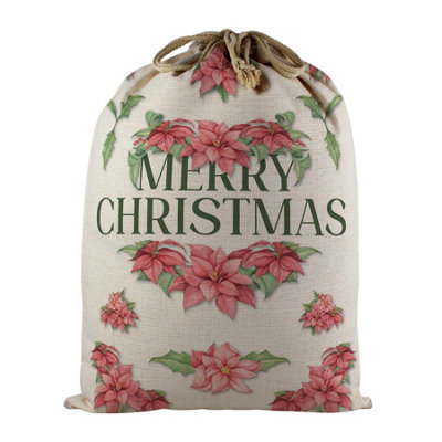 Purely Home Poinsettias Santa SackLarge Linen-Style Red Floral Present Bag For Xmas Gifts With Drawstring Ties from B&Q