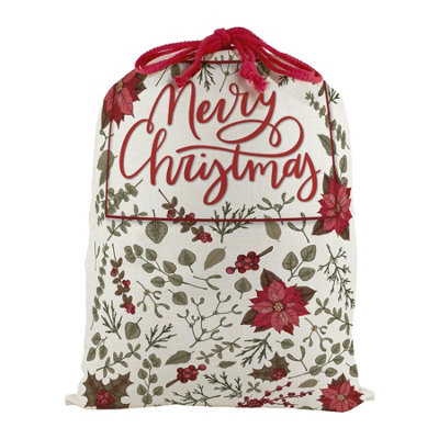 Purely Home Flowers & Foliage Christmas Present Bag - Xmas Santa Sack Gift - Image 3