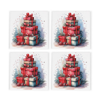 Purely Home Christmas Gifts Ceramic Coaster SetXmas Square Set Of Four (4) Coasters Gift from B&Q