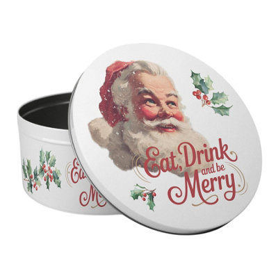 Purely Home Vintage Santa Claus Cake TinFestive Kitchen Bakeware Gifts For XmasRound Metal Storage Container For Baking 23 X 10Cm from B&Q