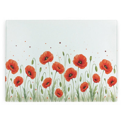 Purely Home Summer Red Poppies Large Smooth Glass Chopping Board Kitchen Worktop Protector from B&Q