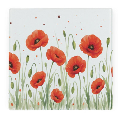 Purely Home Summer Poppies Large Square Worktop ProtectorSmooth Glass Chopping Board from B&Q