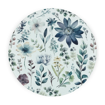 Blue Pastel Flowers Worktop Protector - Large Circular Textured Glass Trivet - Image 3