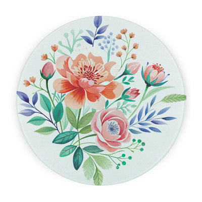 Purely Home Floral Bouquet Round Worktop ProtectorTextured Glass Chopping Board from B&Q