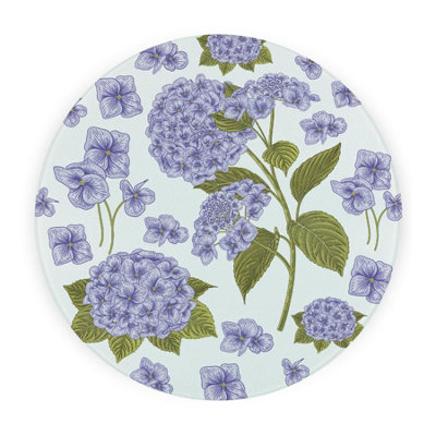 Hydrangeas Round Worktop Protector - Large Circular Textured Glass Trivet Gift - Image 3