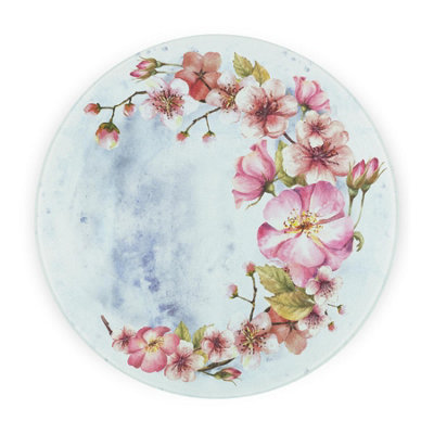 Purely Home Peach Blossoms Round Worktop ProtectorTextured Glass Chopping Board from B&Q