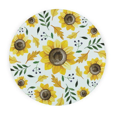 Purely Home Sunflowers Round Worktop ProtectorTextured Glass Chopping Board from B&Q