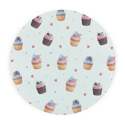 Purely Home Indulgent Cupcakes Round Worktop ProtectorTextured Glass Chopping Board from B&Q