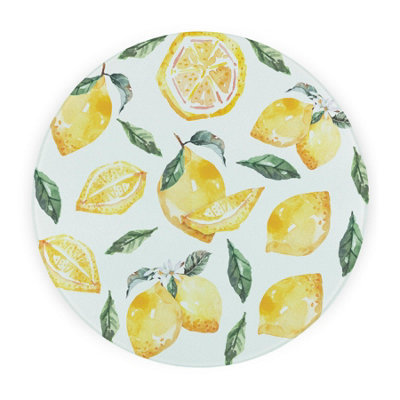 Purely Home Lemons Round Worktop ProtectorTextured Glass Chopping Board from B&Q