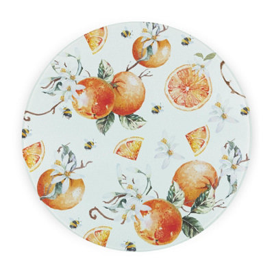 Purely Home Tangerines Round Worktop ProtectorTextured Glass Chopping Board from B&Q