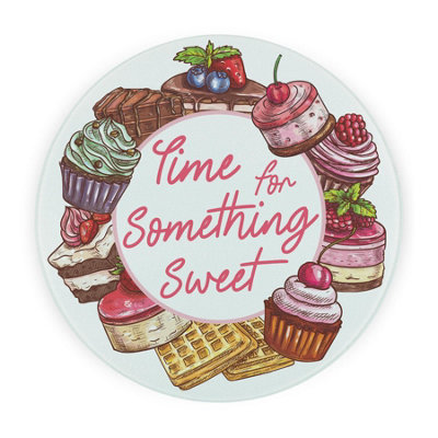 Purely Home Time For Something Sweet Round Worktop ProtectorTextured Glass Chopping Board from B&Q