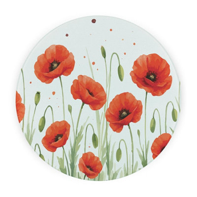 Purely Home Summer Poppies Round Worktop ProtectorTextured Glass Chopping Board from B&Q