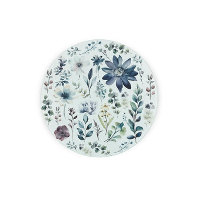 Blue Pastel Flowers Round Glass Trivet - Pretty Floral Décor Kitchen Gift Small Textured Chopping Board/Worktop Protector 20cm x 20cm (8" x 8") - Image 4