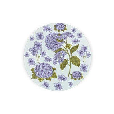 Purple Hydrangea Round Glass Trivet - Pretty Floral Décor Kitchen Gift Small Textured Chopping Board/Worktop Protector 20cm x 20cm (8" x 8") - Image 4