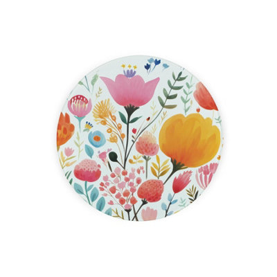 Bright Floral Round Glass Trivet - Pretty Floral Multicoloured Décor Kitchen Gift Small Textured Chopping Board/Worktop Protector 20cm x 20cm (8" x 8") - Image 4