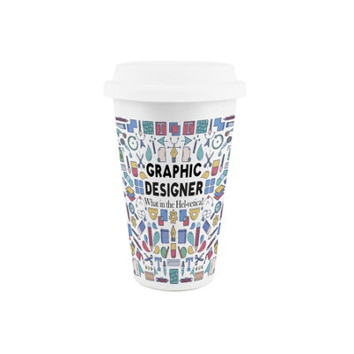 Purely Home Novelty Graphic Designer Ceramic Travel Mug - Reusable Drinks Cup Gift - White - Image 3