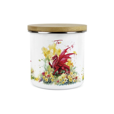 Purely Home Daffodils & Dragon Welsh Te CanisterCymru Wales Homewares Gifts1.2L Enamel Hot Drinks/food Kitchen Storage Container from B&Q