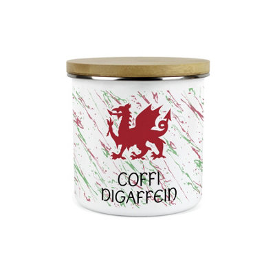 Purely Home Welsh Dragon Coffi Digaffein CanisterCymru Wales Homewares Gifts1.2L Enamel Hot Drinks/food Kitchen Storage Container from B&Q