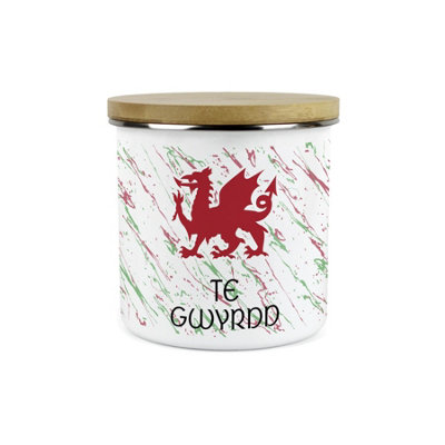 Purely Home Welsh Dragon Te Gwyrdd CanisterCymru Wales Homewares Gifts1.2L Enamel Hot Drinks/food Kitchen Storage Container from B&Q