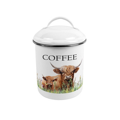 B&Q - Highland Cow & Calf Coffee CanisterMetal Kitchen Storage Container