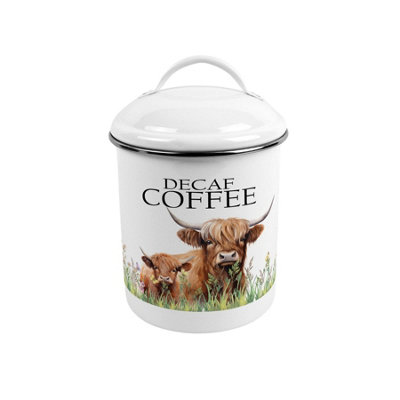 B&Q - Highland Cow & Calf Decaf Coffee CanisterMetal Kitchen Storage Container