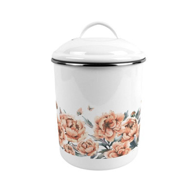 B&Q -  Peach Peonies Large Kitchen Storage Tin