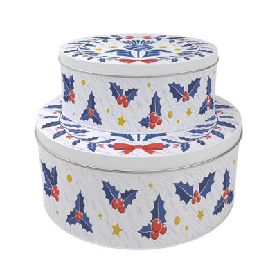 Purely Home Scottish Thistle Christmas Cake Tins SetScotland Gaelic Souvenirs Nesting Round Large & Medium Metal Baking Storage Containers from B&Q