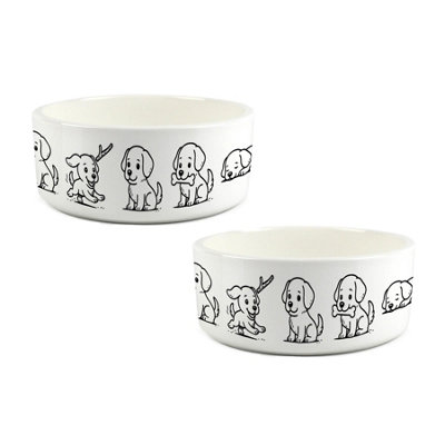 B&Q -  Doodle Dogs Large Ceramic Pet Food & Water Bowl Set
