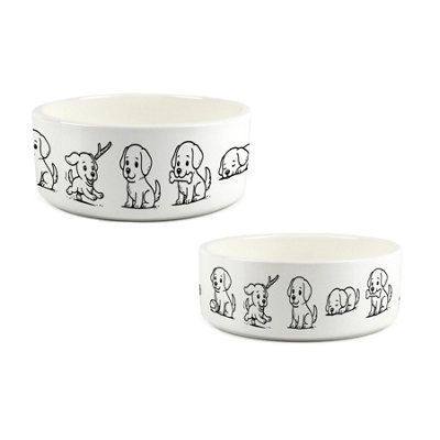 B&Q -  Doodle Dogs Ceramic Pet Food & Water Mixed Bowl Set