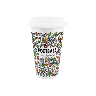 Purely Home Football Novelty Ceramic Travel MugGifts For Sports FansReusable Silicone Lid Double-Walled Insulated Drinks Flask Cup from B&Q