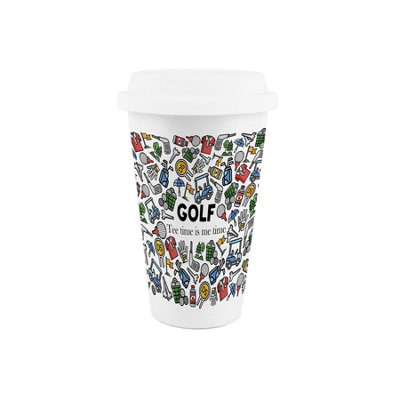 Purely Home Golf Novelty Ceramic Travel MugGifts For Sports FansReusable Silicone Lid Double-Walled Insulated Drinks Flask Cup from B&Q