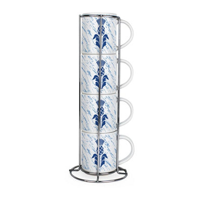 Purely Home Scottish Thistle Gaelic Stacking Mugs SetSet Of 4 Ceramic Mugs Gift Set With Metal Stand from B&Q