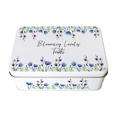 Purely Home Blue & Purple Floral Rectangular TinMetal Storage Container For Home/baking Gifts For Her 195 X 125 X 75mm from B&Q