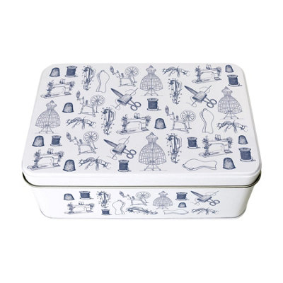 Purely Home Vintage Sewing Tin - Rectangular Metal Storage Container Seamstress Gifts 195 X 125 X 75Mm B&Q