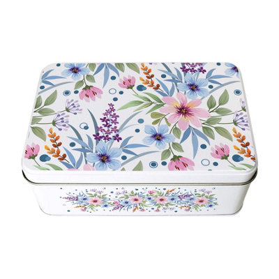 Purely Home Pastel Floral Rectangular TinMetal Storage Container For Home/baking Gifts For Her 195 X 125 X 75mm from B&Q