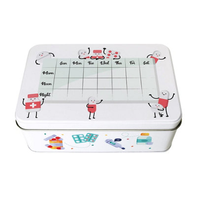 Purely Home Pill Organiser Pot Storage TinFirst Aid Medical Box OrganiserRectangular Metal Case 195 X 125 X 75mm from B&Q