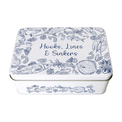 Purely Home Fishing Tin GiftHooksLines & Sinkers Fisherman Tools Rectangular Storage Container Gifts For Fathers Day from B&Q