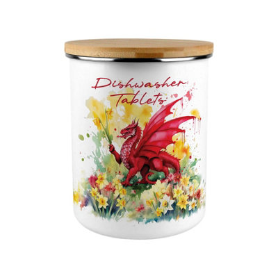 B&Q -  Daffodils & Dragon Welsh Dishwasher Tablets Storage Tin