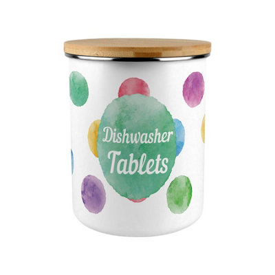 B&Q -  Rainbow Polka Dots Dishwasher Tablets Storage Tin