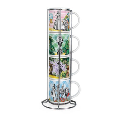 Purely Home Wizard Of Oz Stacking Mugs SetDorothy Glinda Emerald City GiftSet Of 4 Ceramic Cups Set With Metal Stand from B&Q