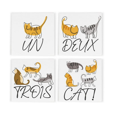 Purely Home French Cat Pun Ceramic Coaster SetFunny Tableware Gifts For Cat LoversSquare Drinks Coasters 4 Pack from B&Q