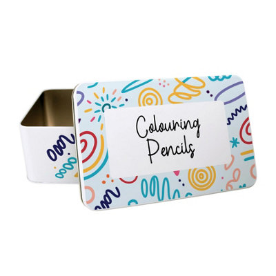 Purely Home Colouring Pencils TinDoodle Bright Rectangular Metal Stationary Storage Tin Gifts For Kids from B&Q